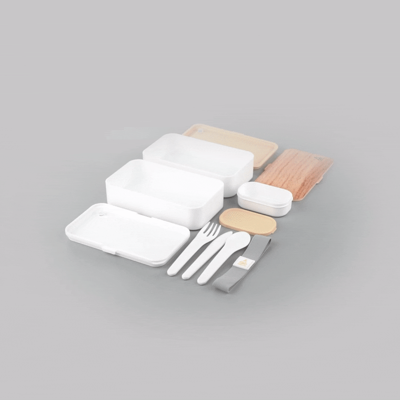 Bento Tek 41 oz Wood Grain and White Buddha Box All-in-One Lunch Box - with Utensils, Sauce Cup - 7 1/4" x 4 1/4" x 4" - 1 count box