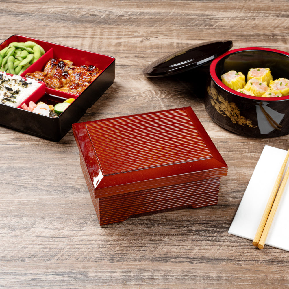 Bento Tek 27 oz Brown Japanese Style Unagi Bento Box - 6 3/4" x 5 3/4" x 3" - 1 count box