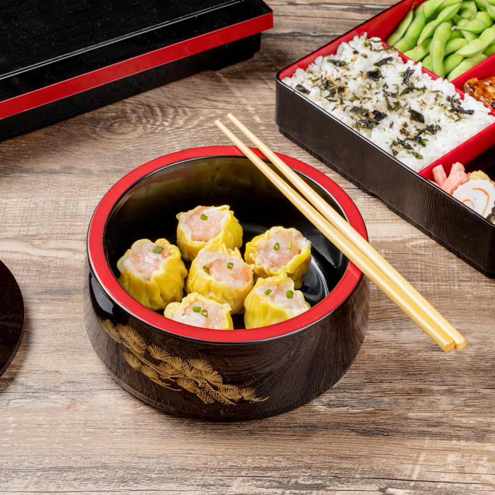 Bento Tek 25 oz Round Black Japanese Style Bento Box - 6 1/2" x 6 1/2" x 3 1/4" - 1 count box