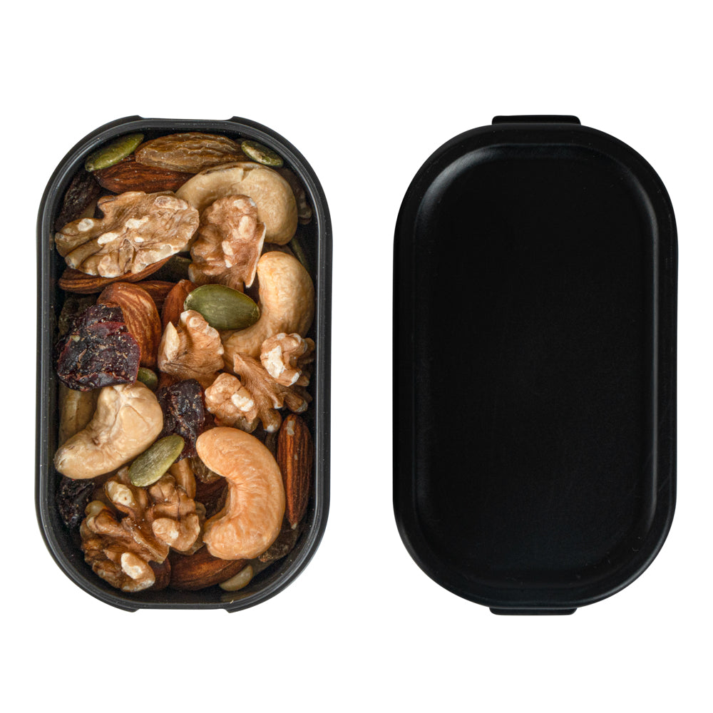 Bento Tek 3 oz Black Buddha Box Snack / Sauce Container - with Black Lid - 3 3/4" x 2 1/4" x 1 1/4" - 4 count box