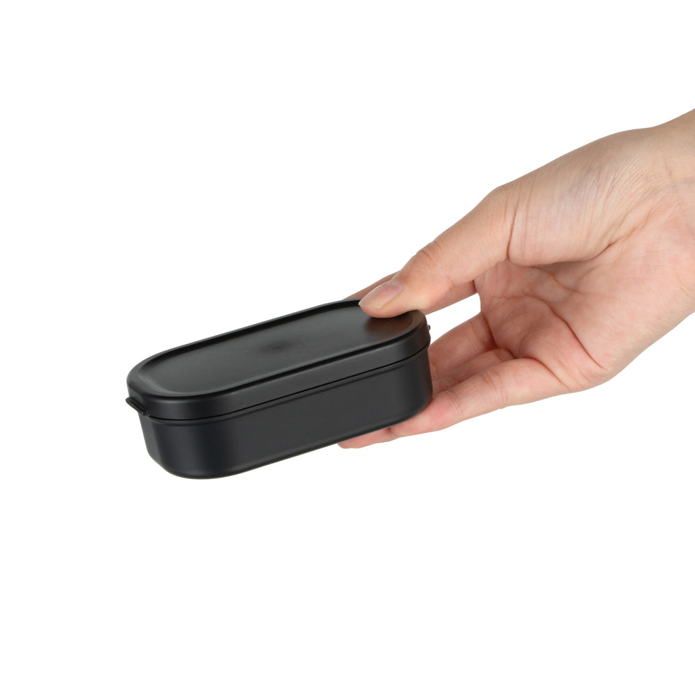 Bento Tek 3 oz Black Buddha Box Snack / Sauce Container - with Black Lid - 3 3/4" x 2 1/4" x 1 1/4" - 4 count box