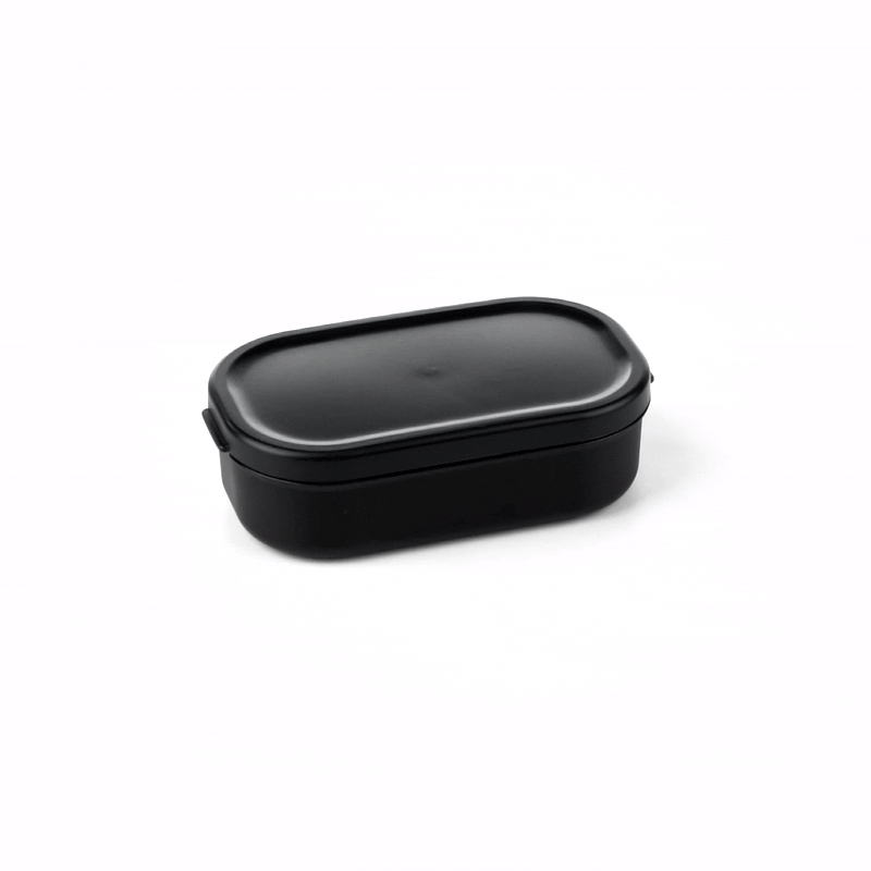Bento Tek 3 oz Black Buddha Box Snack / Sauce Container - with Black Lid - 3 3/4" x 2 1/4" x 1 1/4" - 4 count box