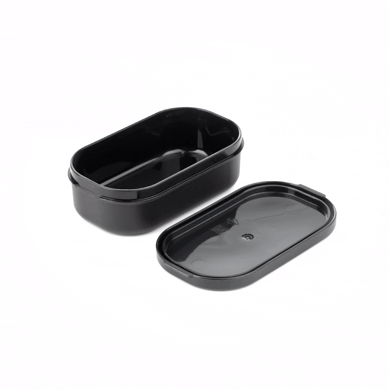 Bento Tek 3 oz Black Buddha Box Snack / Sauce Container - with Black Lid - 3 3/4" x 2 1/4" x 1 1/4" - 4 count box