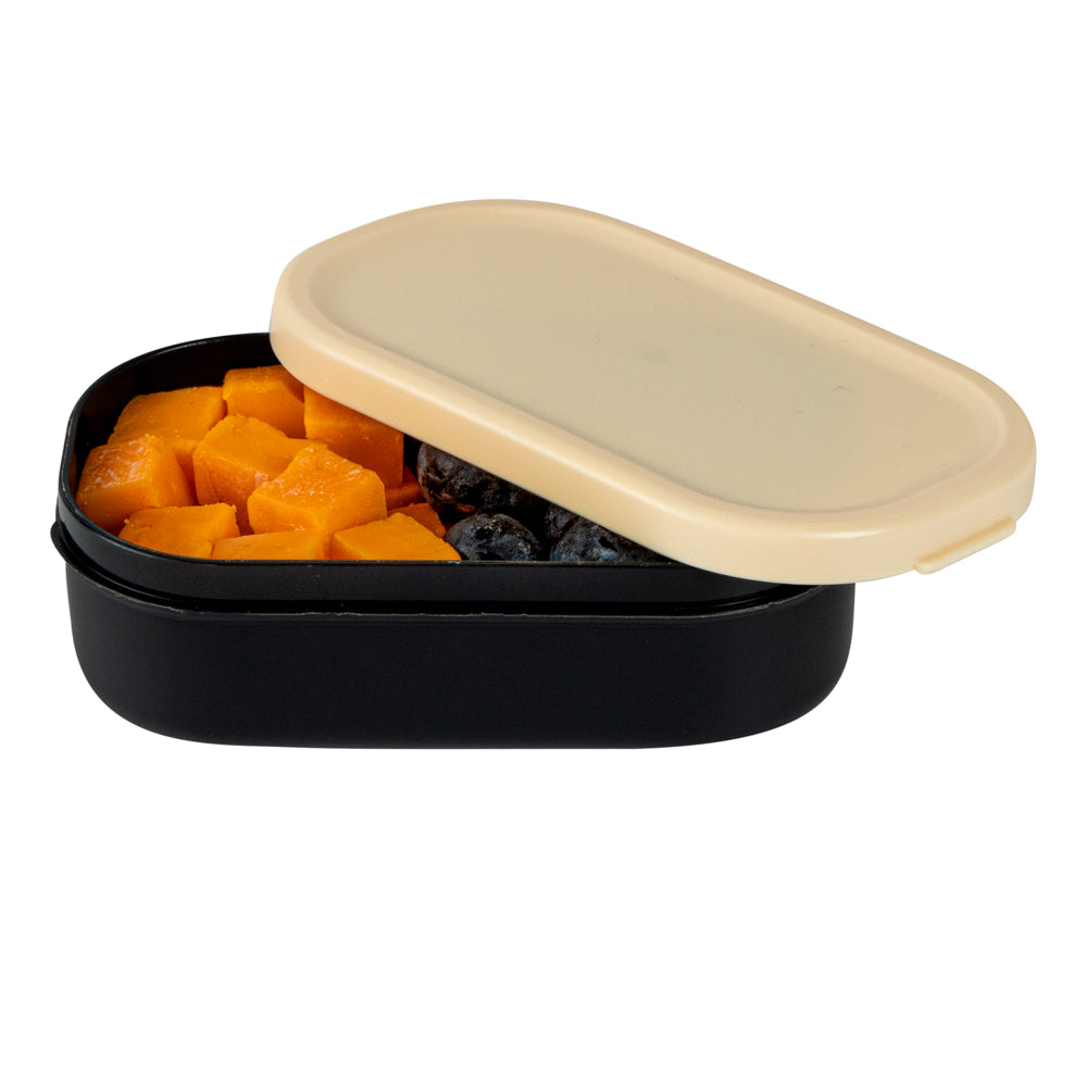 Bento Tek 3 oz Black Buddha Box Snack / Sauce Container - with Beige Lid - 3 3/4" x 2 1/4" x 1 1/4" - 4 count box