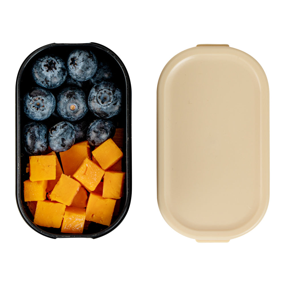 Bento Tek 3 oz Black Buddha Box Snack / Sauce Container - with Beige Lid - 3 3/4" x 2 1/4" x 1 1/4" - 4 count box
