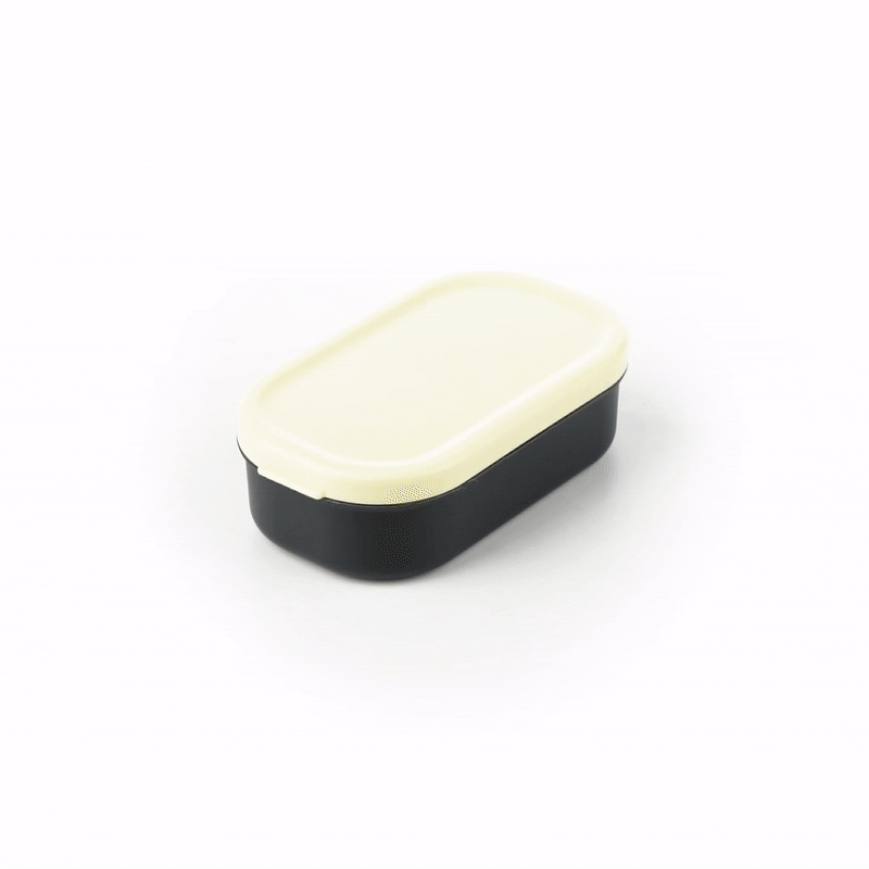 Bento Tek 3 oz Black Buddha Box Snack / Sauce Container - with Beige Lid - 3 3/4" x 2 1/4" x 1 1/4" - 4 count box
