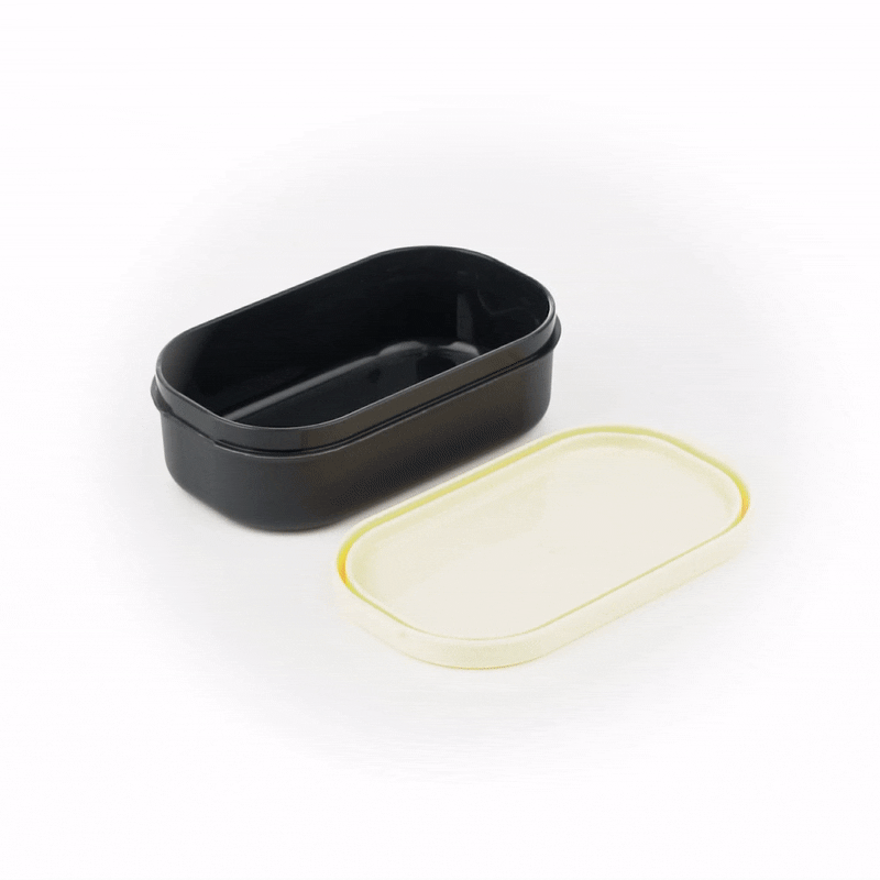 Bento Tek 3 oz Black Buddha Box Snack / Sauce Container - with Beige Lid - 3 3/4" x 2 1/4" x 1 1/4" - 4 count box