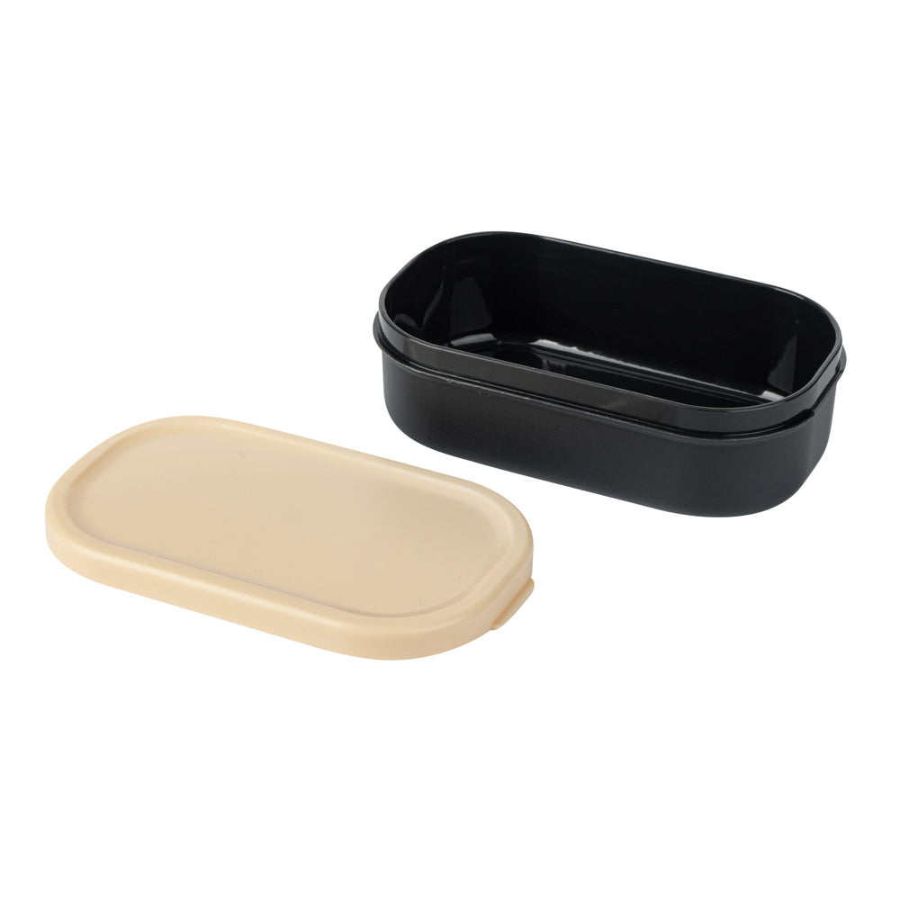 Bento Tek 3 oz Black Buddha Box Snack / Sauce Container - with Beige Lid - 3 3/4" x 2 1/4" x 1 1/4" - 4 count box