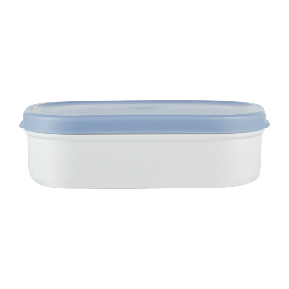 Bento Tek 3 oz White Buddha Box Snack / Sauce Container - with Blue Lid - 3 3/4" x 2 1/4" x 1 1/4" - 4 count box