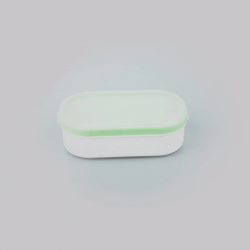 Bento Tek 3 oz White Buddha Box Snack / Sauce Container - with Green Lid - 3 3/4" x 2 1/4" x 1 1/4" - 4 count box