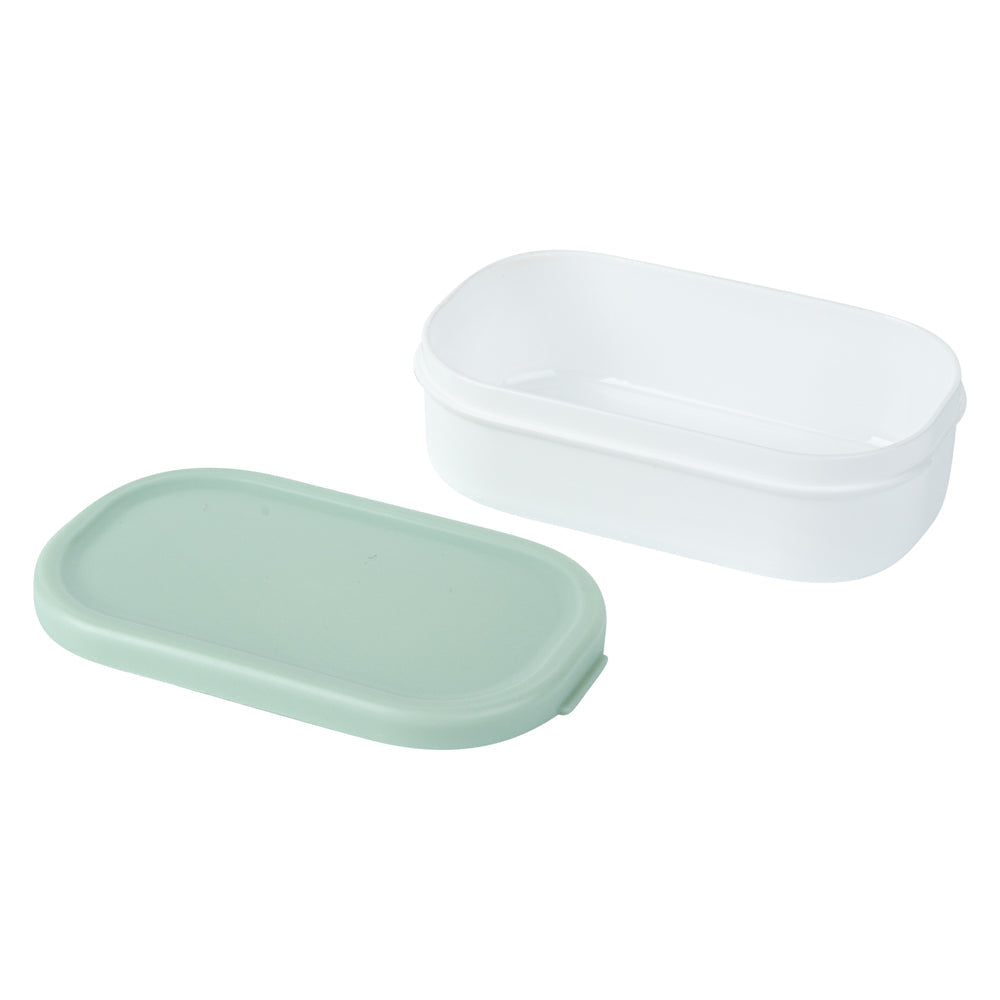 Bento Tek 3 oz White Buddha Box Snack / Sauce Container - with Green Lid - 3 3/4" x 2 1/4" x 1 1/4" - 4 count box