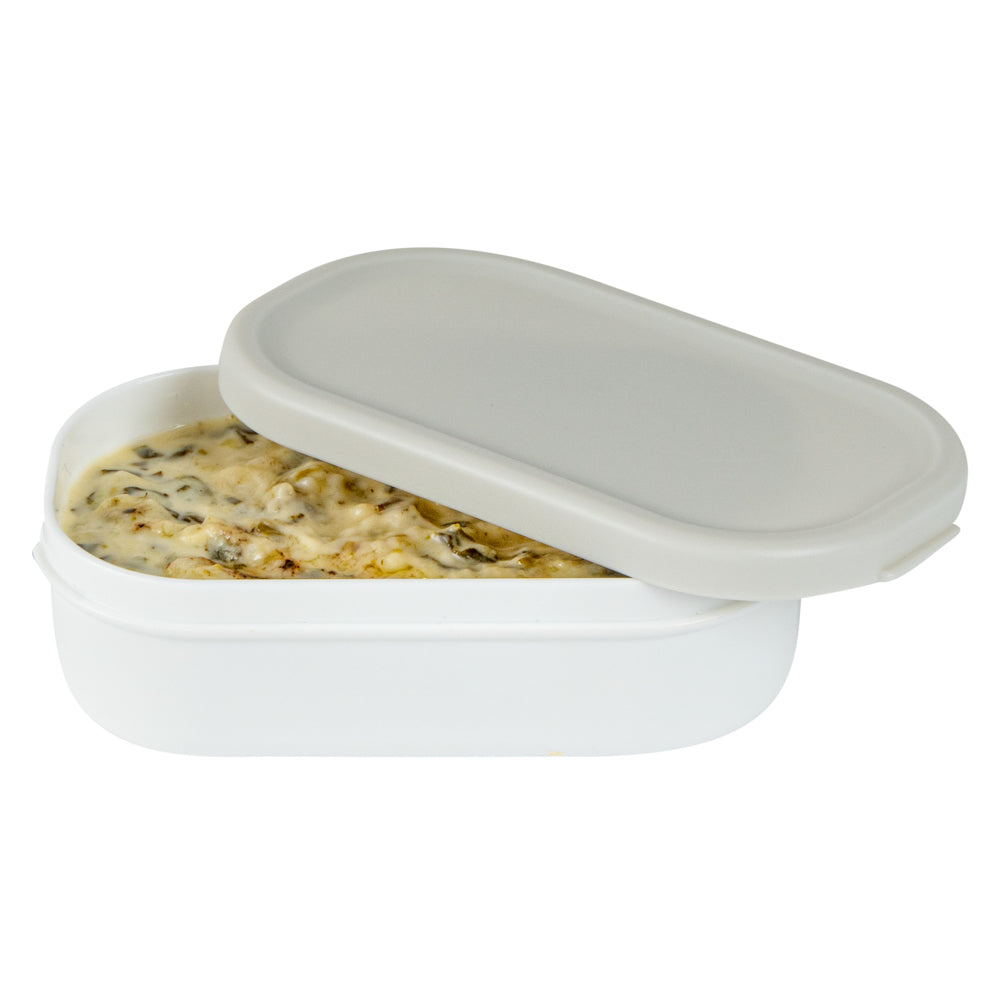 Bento Tek 3 oz White Buddha Box Snack / Sauce Container - with Gray Lid - 3 3/4" x 2 1/4" x 1 1/4" - 4 count box