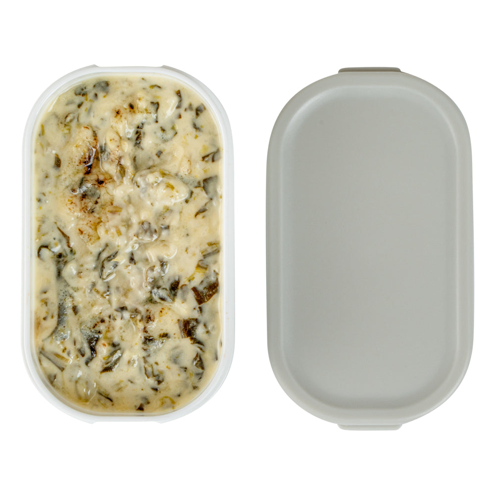 Bento Tek 3 oz White Buddha Box Snack / Sauce Container - with Gray Lid - 3 3/4" x 2 1/4" x 1 1/4" - 4 count box