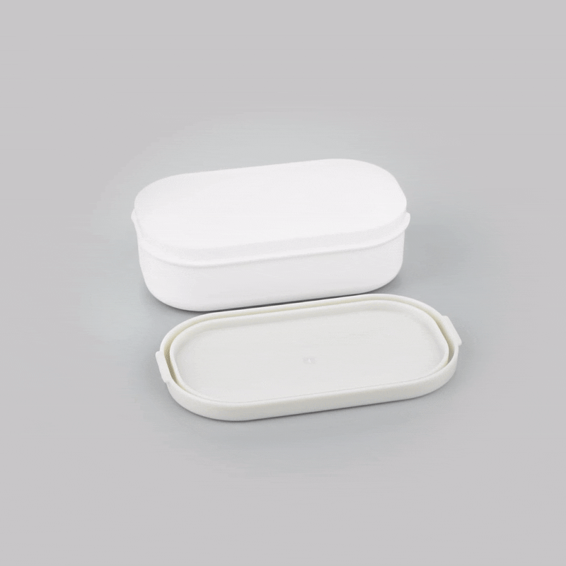 Bento Tek 3 oz White Buddha Box Snack / Sauce Container - with Gray Lid - 3 3/4" x 2 1/4" x 1 1/4" - 4 count box