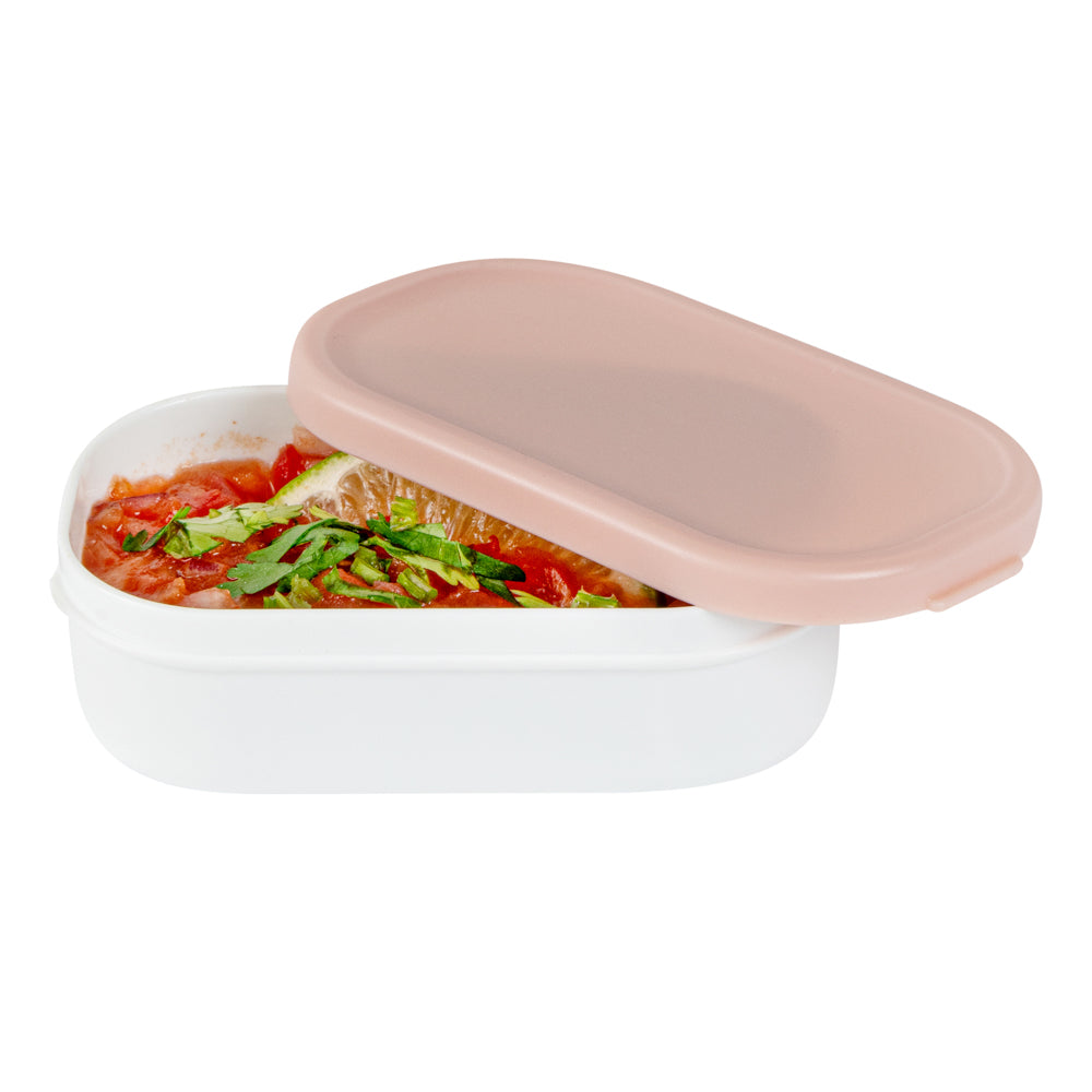 Bento Tek 3 oz White Buddha Box Snack / Sauce Container - with Pink Lid - 3 3/4" x 2 1/4" x 1 1/4" - 4 count box