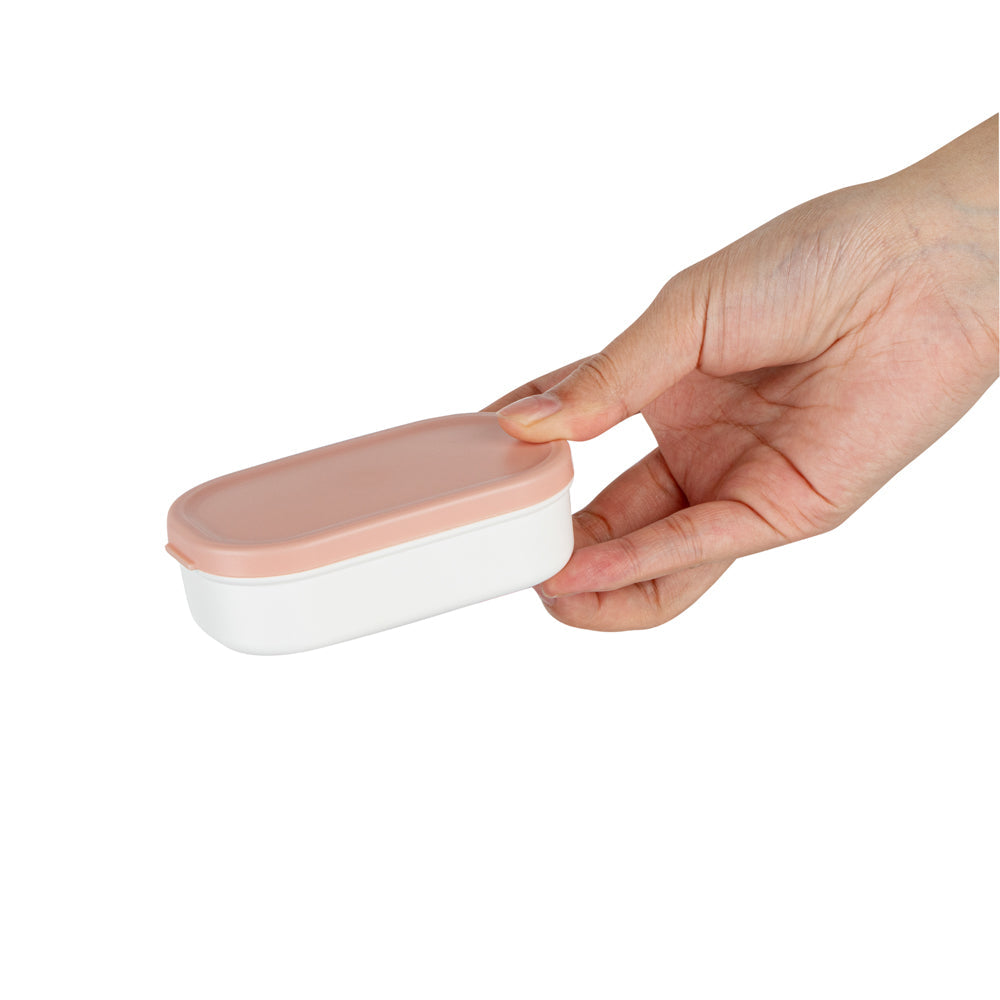 Bento Tek 3 oz White Buddha Box Snack / Sauce Container - with Pink Lid - 3 3/4" x 2 1/4" x 1 1/4" - 4 count box