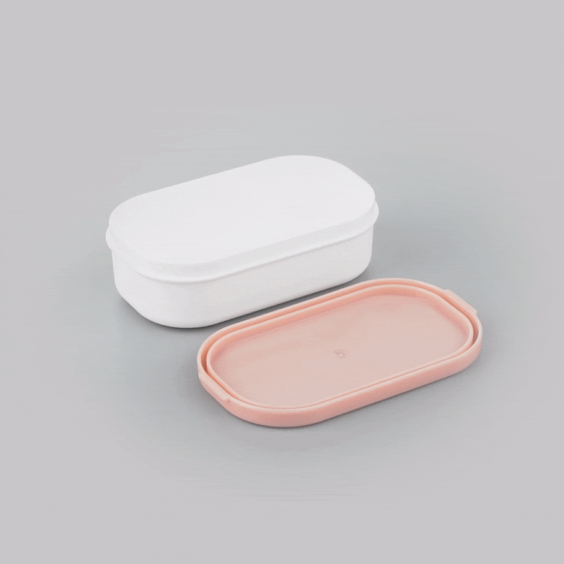 Bento Tek 3 oz White Buddha Box Snack / Sauce Container - with Pink Lid - 3 3/4" x 2 1/4" x 1 1/4" - 4 count box