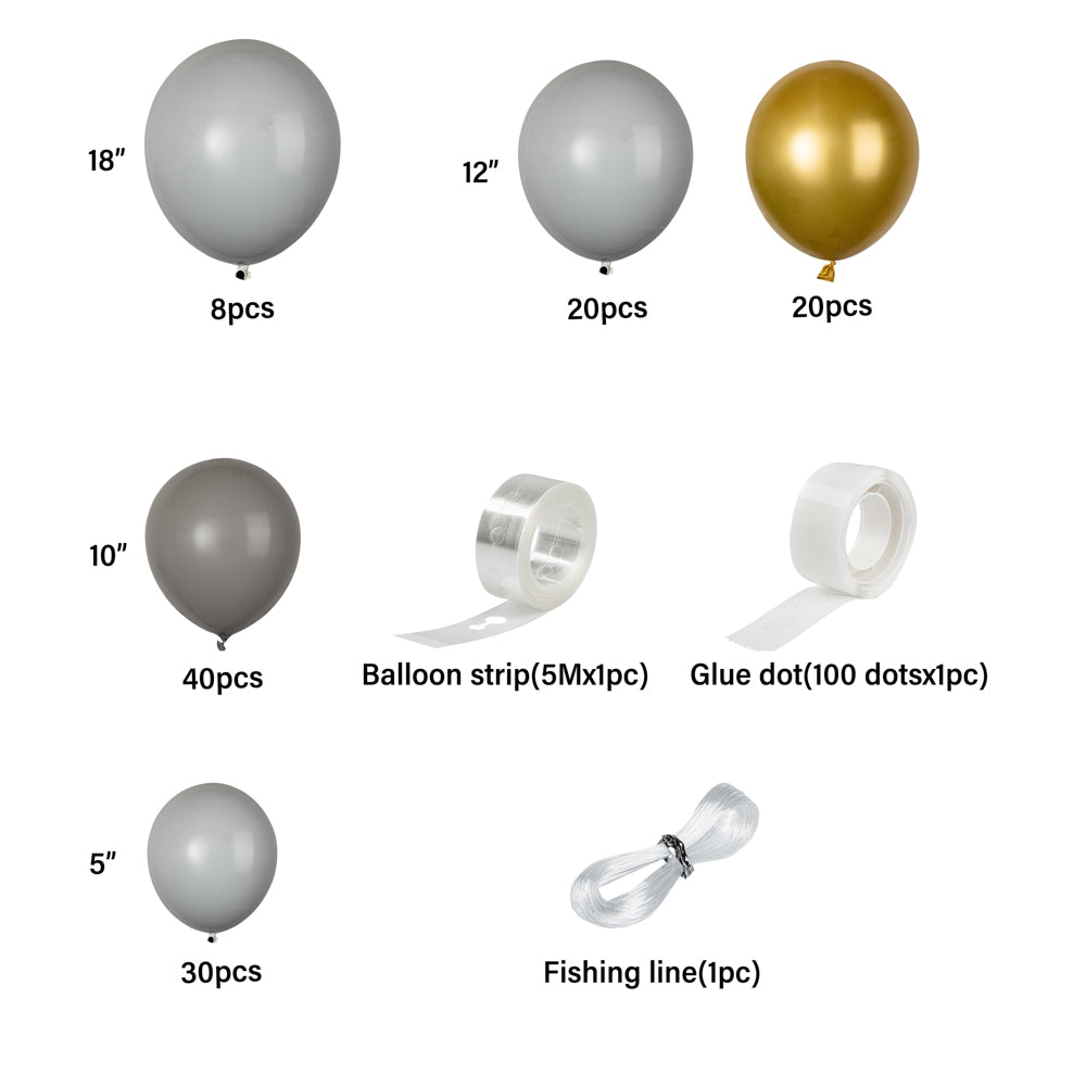 Balloonify Gray, White and Gold Balloon Arch / Garland Kit - 121 Pieces - 1 count box