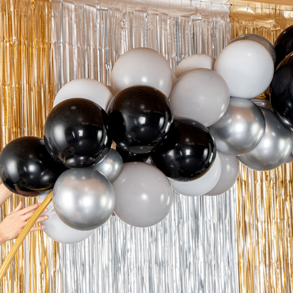 Balloonify Gray, Black and Gold Balloon Arch / Garland Kit - 136 Pieces - 1 count box
