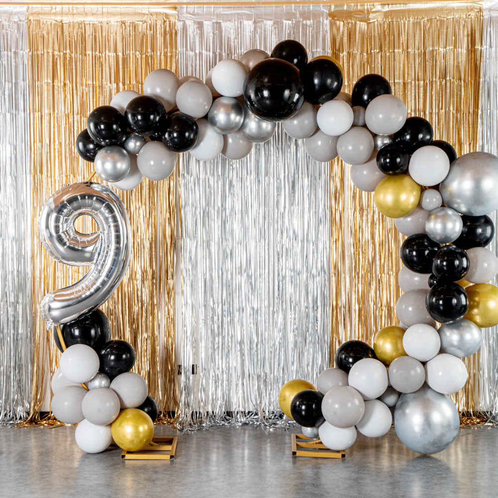 Balloonify Gray, Black and Gold Balloon Arch / Garland Kit - 136 Pieces - 1 count box