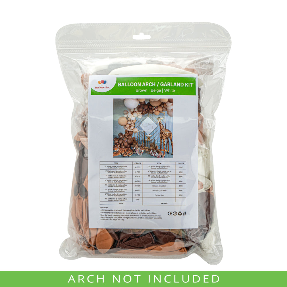 Balloonify Brown, Beige and White Balloon Arch / Garland Kit - 141 Pieces - 1 count box