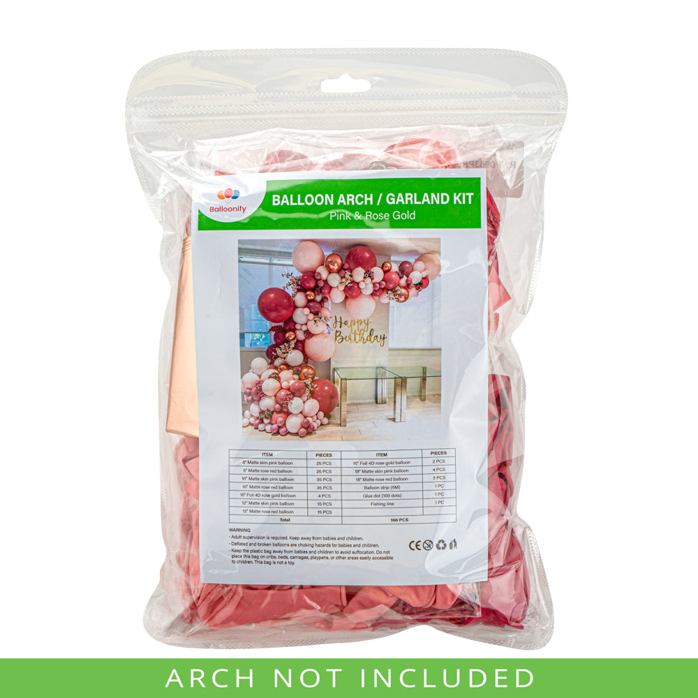 Balloonify Pink and Rose Gold Balloon Arch / Garland Kit - 166 Pieces - 1 count box