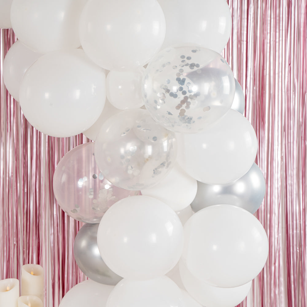 Balloonify White and Silver Balloon Arch / Garland Kit - 72 Pieces - 1 count box