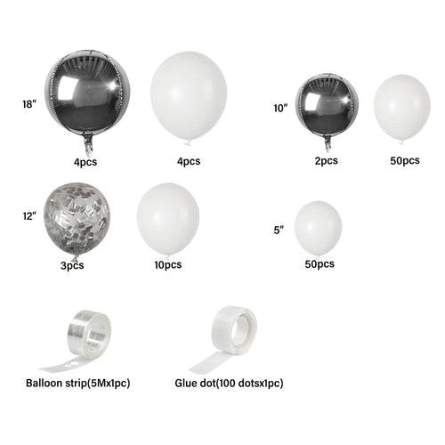 Balloonify White and Silver Balloon Arch / Garland Kit - 125 Pieces - 1 count box