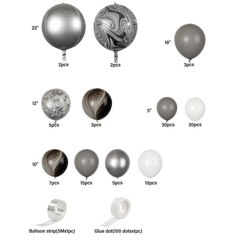 Balloonify Gray and Metallic Silver Balloon Arch / Garland Kit - 104 Pieces - 1 count box