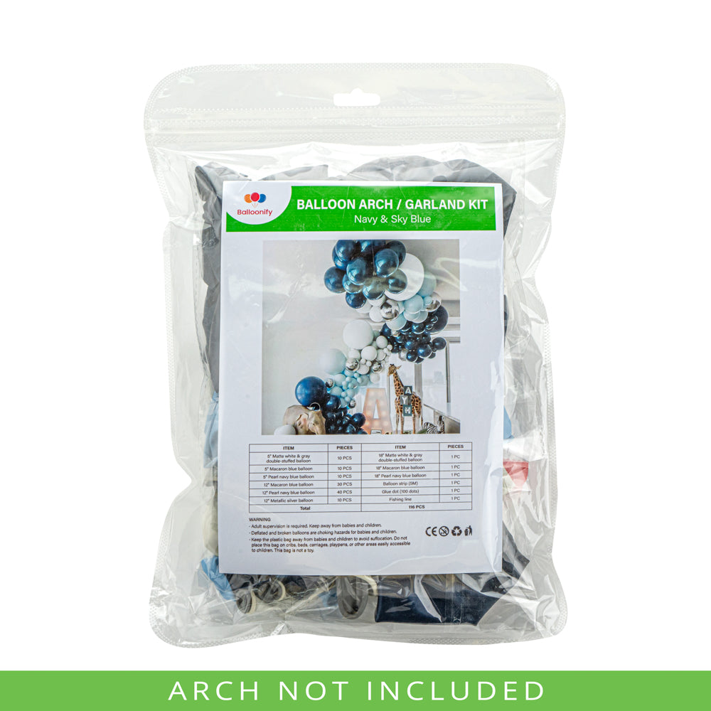 Balloonify Navy, Sky Blue and White Balloon Arch / Garland Kit - 1 count box