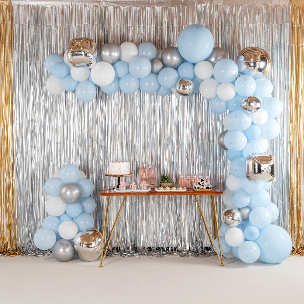 Balloonify Blue, White and Silver Balloon Arch / Garland Kit - 142 Pieces - 1 count box