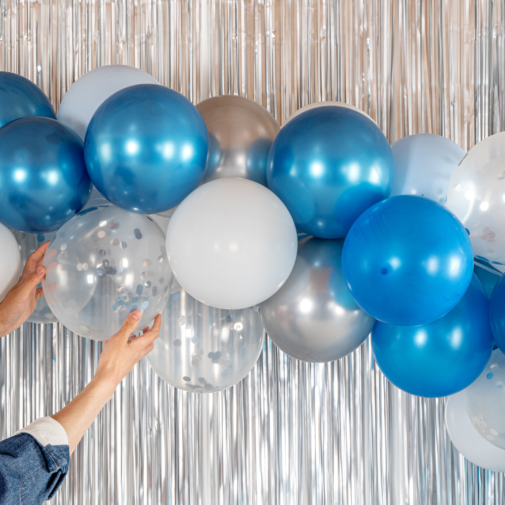 Balloonify Blue, Silver and White Balloon Arch / Garland Kit - 104 Pieces - 1 count box