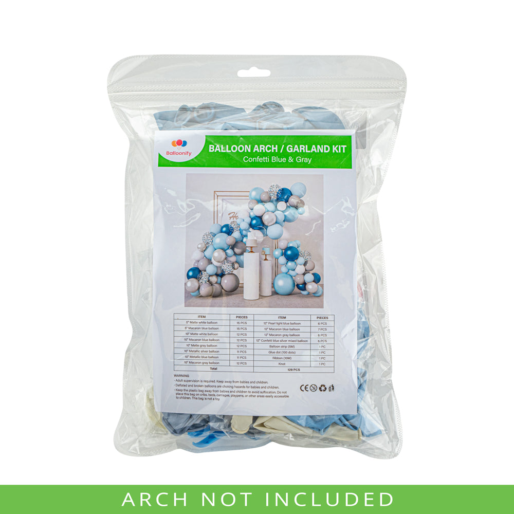 Balloonify Confetti Blue and Gray Balloon Arch / Garland Kit - 129 Pieces - 1 count box
