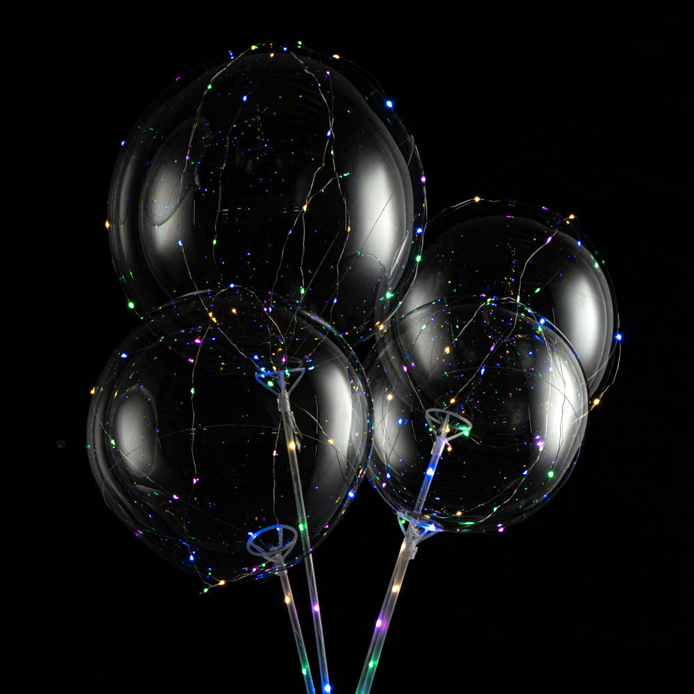 Balloonify Colorful LED Bobo Balloon - with String Light, Handle - 24" - 10 count box