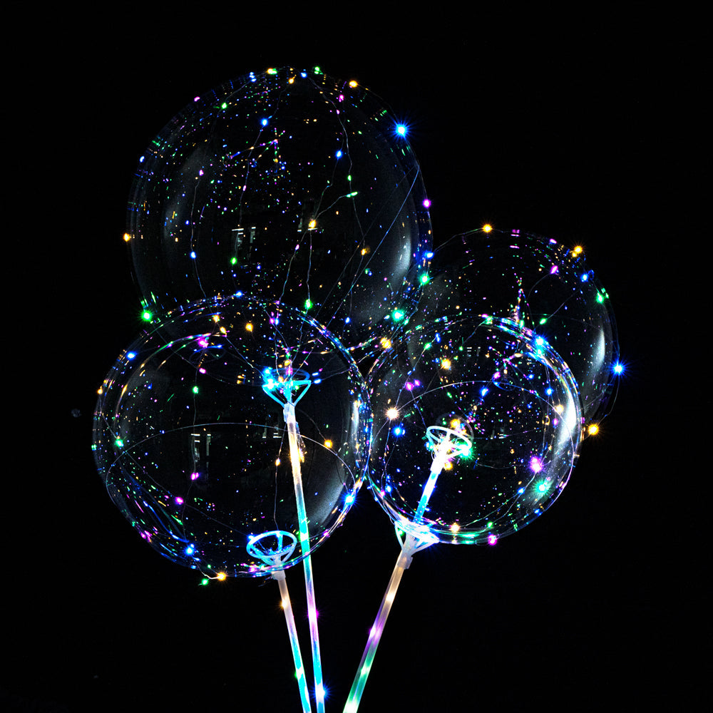 Balloonify Colorful LED Bobo Balloon - with String Light, Handle - 24" - 10 count box