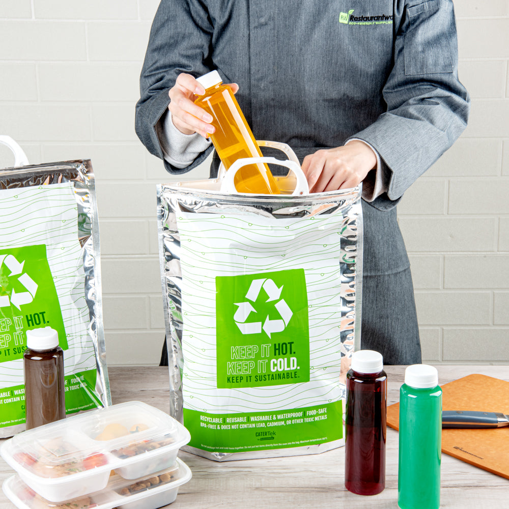 Cater Tek Green and Silver Plastic Thermal Bag - Insulated - 11 3/4" x 6" x 15" - 1 count box
