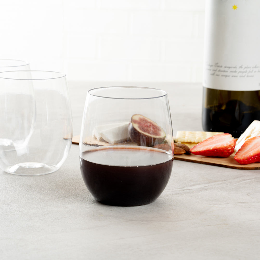 Bev Tek 12 oz Clear Plastic Stemless Wine Glass - 3 1/4" x 3 1/4" x 3 1/2" - 10 count box