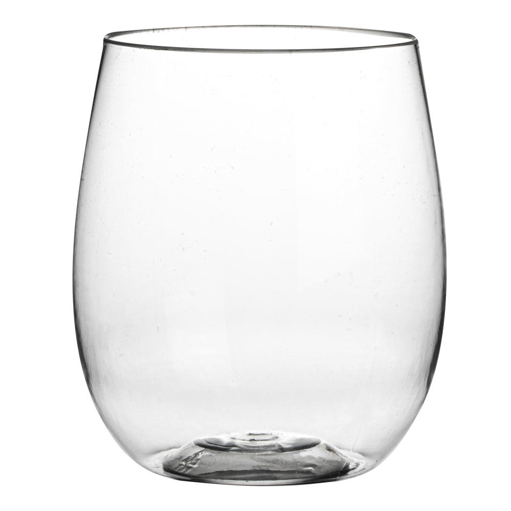 Bev Tek 12 oz Clear Plastic Stemless Wine Glass - 3 1/4" x 3 1/4" x 3 1/2" - 10 count box