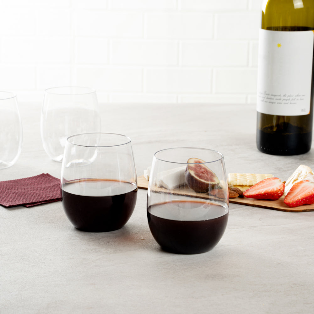 Bev Tek 12 oz Clear Plastic Stemless Wine Glass - 3 1/4" x 3 1/4" x 3 1/2" - 10 count box