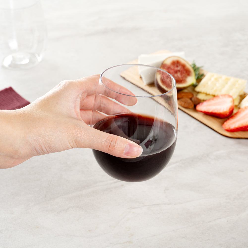 Bev Tek 12 oz Clear Plastic Stemless Wine Glass - 3 1/4" x 3 1/4" x 3 1/2" - 10 count box
