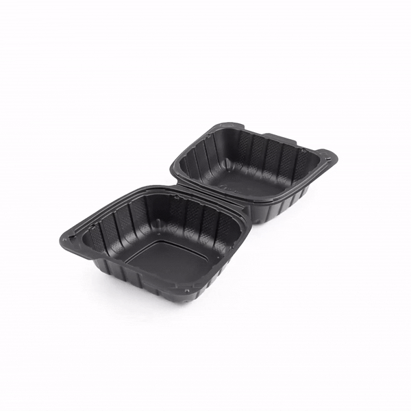 Thermo Tek 18 oz Black Mineral-Filled Plastic Clamshell Container - 6" x 6" x 3" - 100 count box