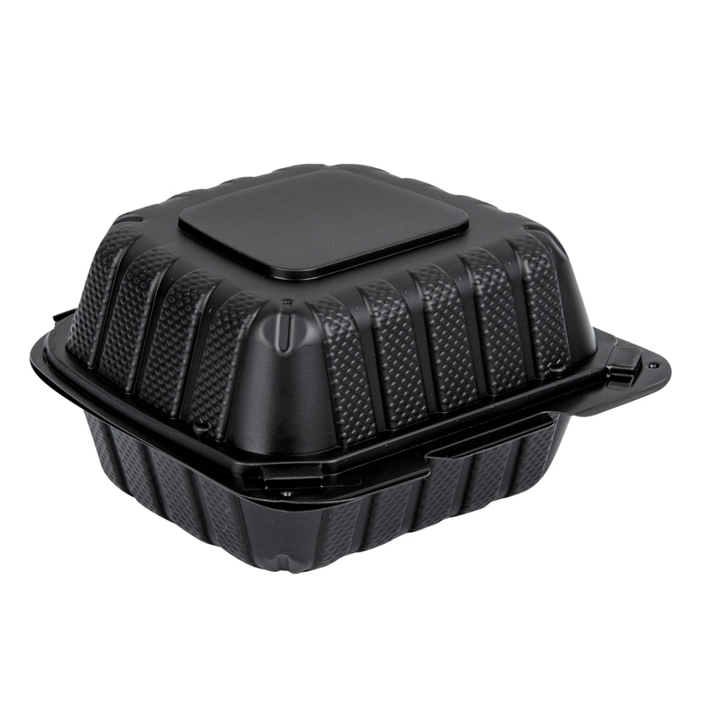 Thermo Tek 18 oz Black Mineral-Filled Plastic Clamshell Container - 6" x 6" x 3" - 100 count box