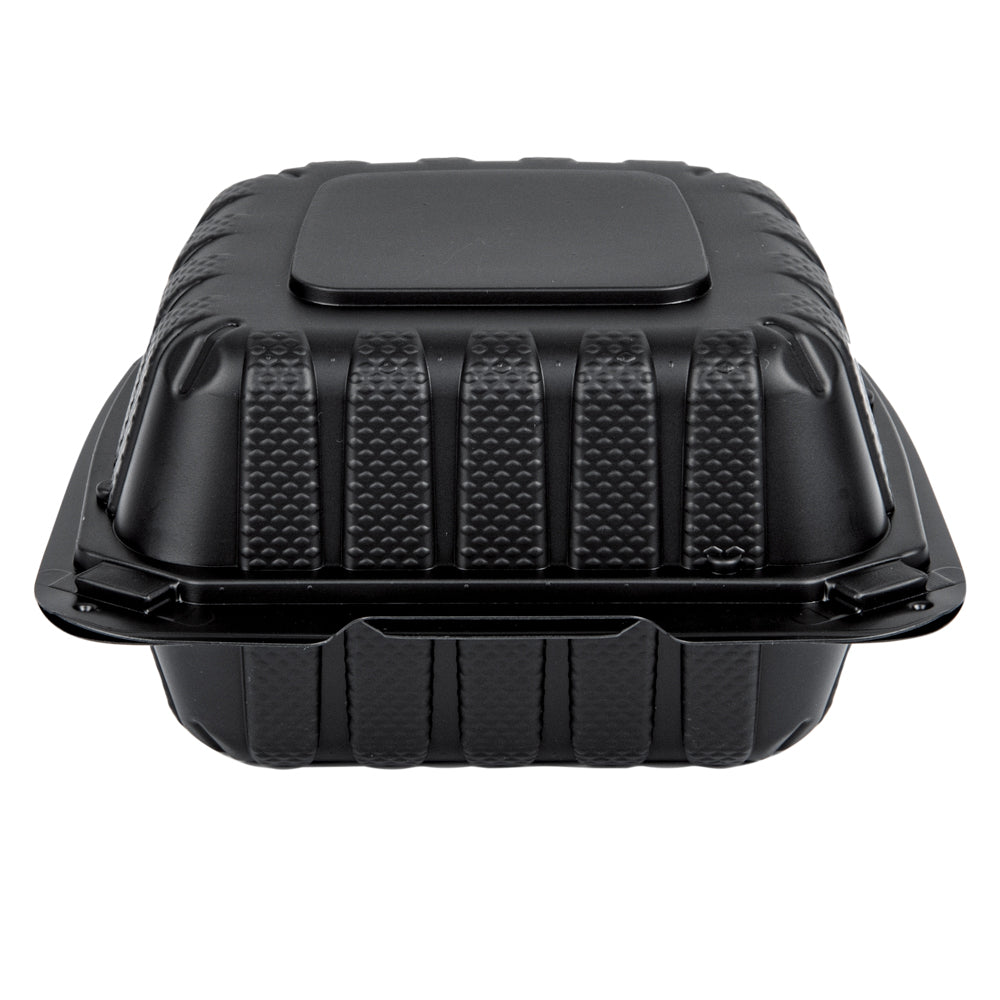 Thermo Tek 18 oz Black Mineral-Filled Plastic Clamshell Container - 6" x 6" x 3" - 100 count box