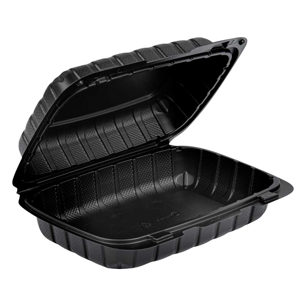 Thermo Tek 30 oz Black Mineral-Filled Plastic Clamshell Container - 9" x 6" x 3" - 10 count box