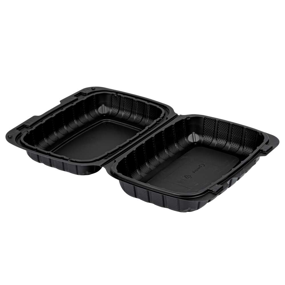 Thermo Tek 30 oz Black Mineral-Filled Plastic Clamshell Container - 9" x 6" x 3" - 10 count box