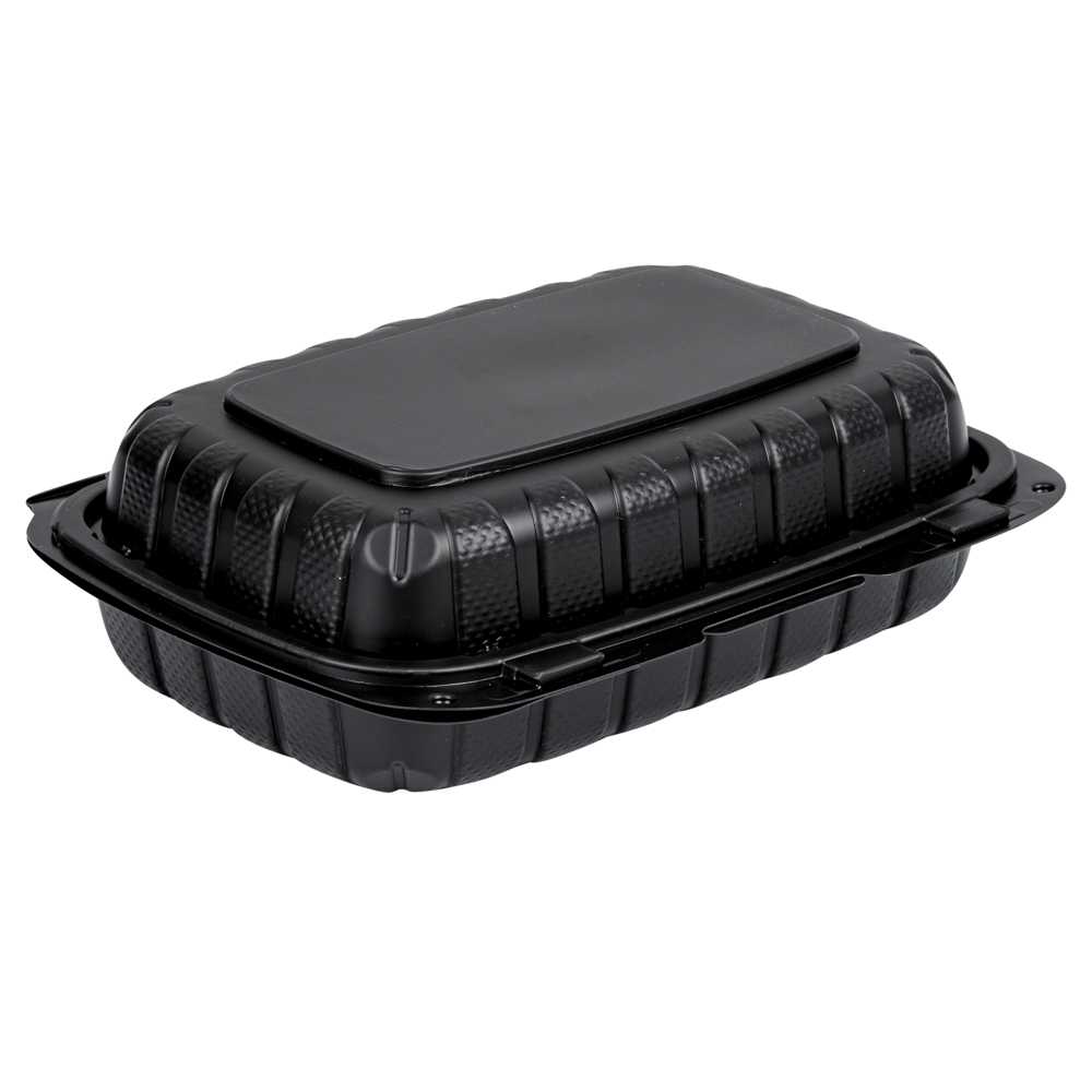Thermo Tek 30 oz Black Mineral-Filled Plastic Clamshell Container - 9" x 6" x 3" - 10 count box
