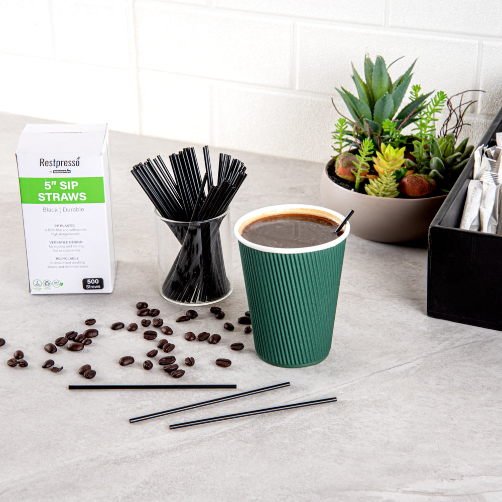 Restpresso Black Plastic Coffee Stirrer / Sip Straw - 5" - 500 count box