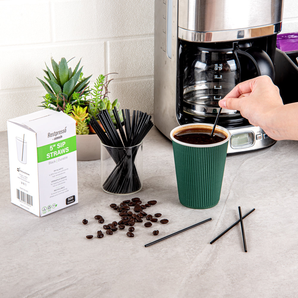 Restpresso Black Plastic Coffee Stirrer / Sip Straw - 5" - 500 count box
