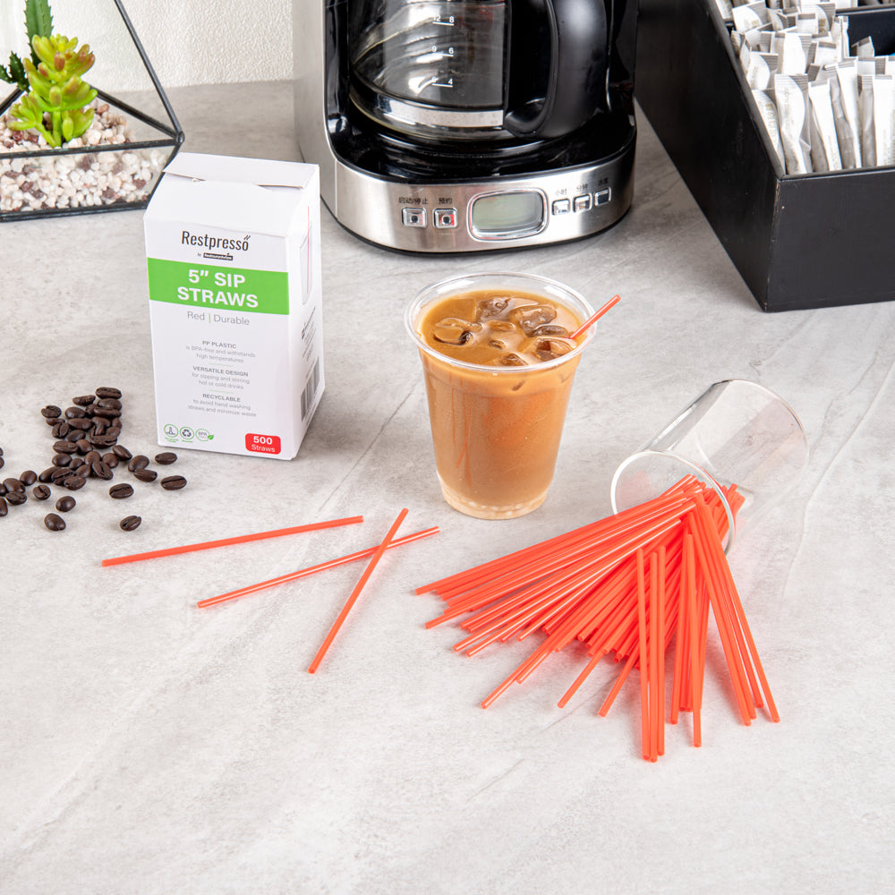 Restpresso Red Plastic Coffee Stirrer / Sip Straw - 5" - 5000 count box