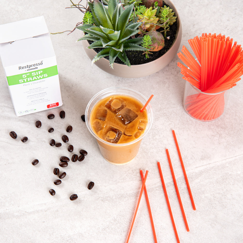 Restpresso Red Plastic Coffee Stirrer / Sip Straw - 5" - 500 count box